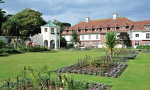 A picturesque walled garden at Bembridge, showcasing beautifully laid plants full of colour.