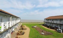 Front view of a beautiful Clifftop lodge at Corton