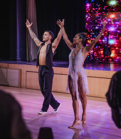 Strictly professionals take a bow after their performance at Studley Castle, a Warner Hotel