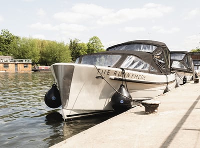 The fleet of boats on the private jetty at The Runnymede on Thames