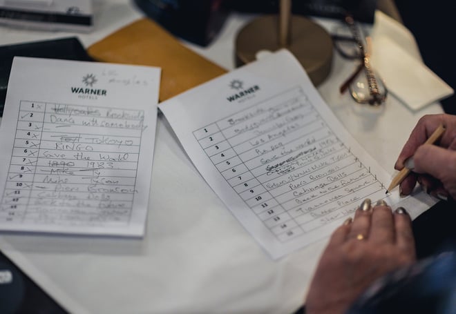 Close up of a quiz sheet being marked after a quiz hosted by the entertainment team at Littlecote House Hotel