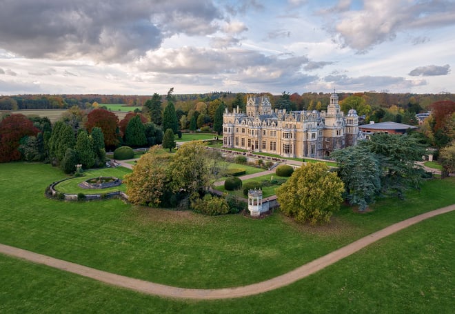 Aerial view of Thoresby Hall and Thoresby Park