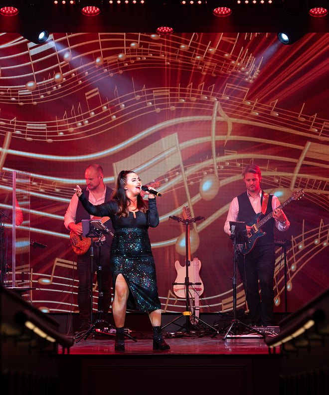 The house band at Heythrop Park performing on stage