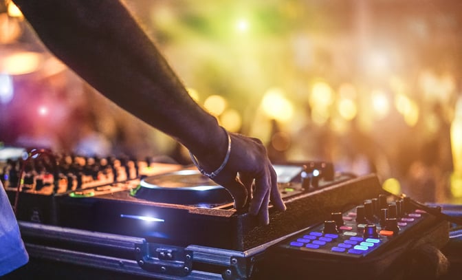 Close up of some DJ decks at a festival break