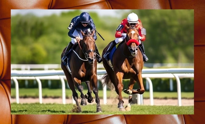 Two horses and their jockey's racing at Royal Ascot