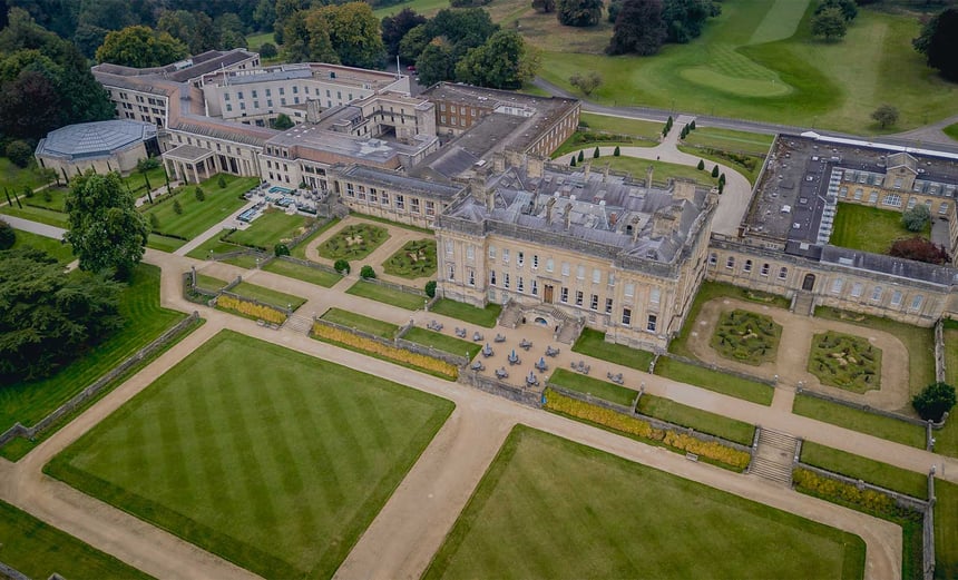 Drone shot of the Heythrop Park Hotel