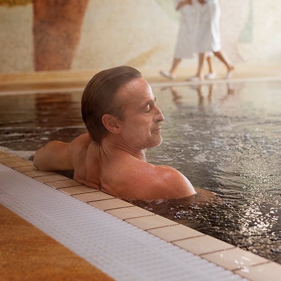 Mick enjoys some 'me time' in the spa at Heythrop Park, a Warner Hotel