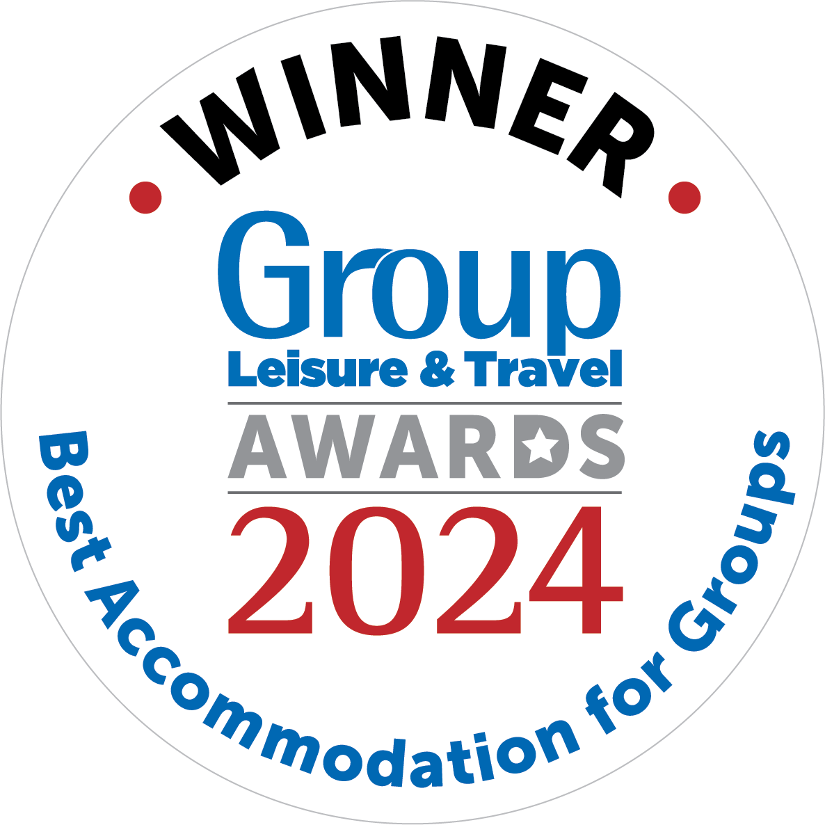 Group, Leisure & Travel Awards 2024 winner of Best Accommodation for Groups logo