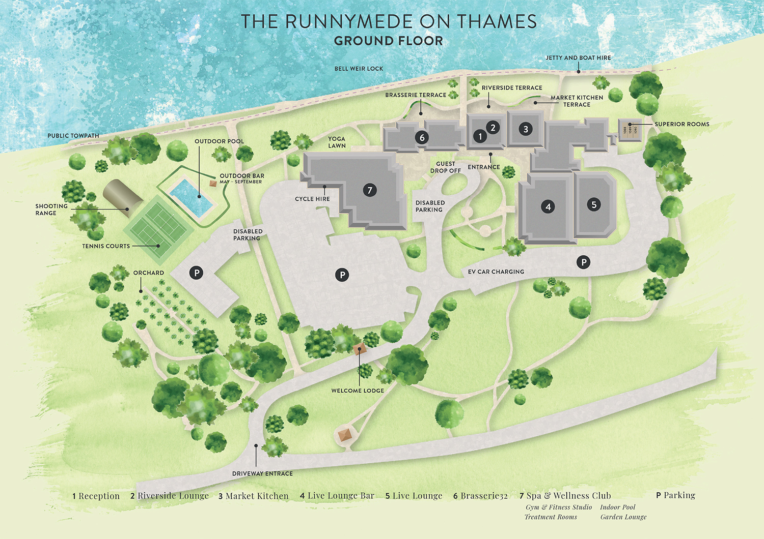 Map of ground floor of The Runnymede on Thames